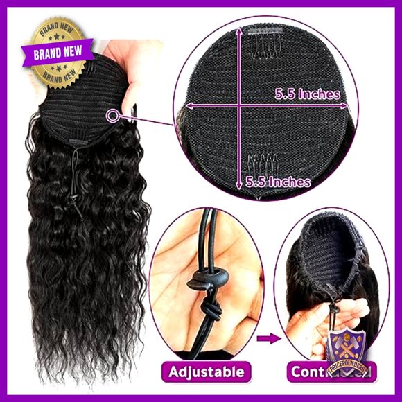 20 Inch Water Wave Human Hair Ponytail Extension with Drawstring Closure main image 6